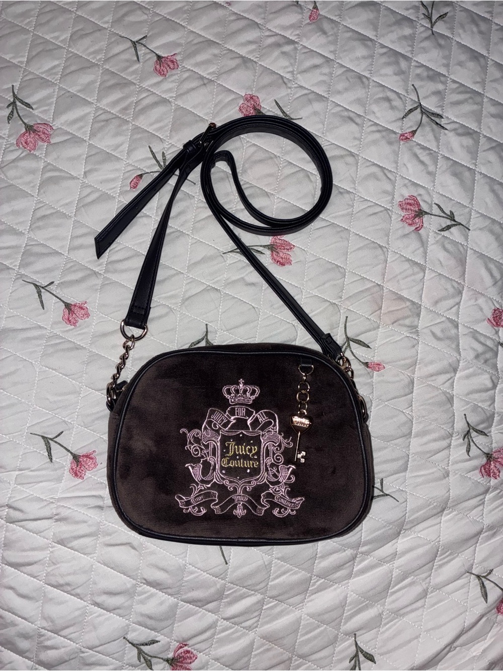 Juicy Couture Chocolate Brown Velvet Crossbody Bag